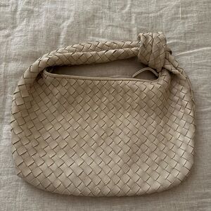 Beige Woven Hobo Bag